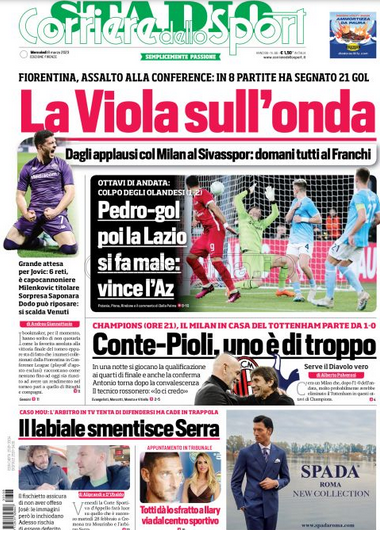 Quotidiani: la prima pagina di Qs, Stadio, Gazzetta, Corriere dello Sport, Tuttosport