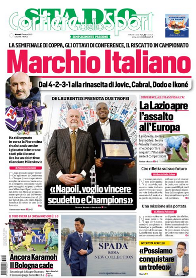 Quotidiani: la prima pagina di Qs, Stadio, Gazzetta, Corriere dello Sport, Tuttosport