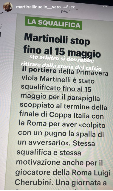 Fiorentina Primavera, Martinelli e la squalifica: "Questo arbitro si dovrebbe ritirare"