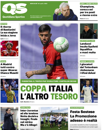 Quotidiani: la prima pagina di Qs, Stadio, Gazzetta, Corriere dello Sport, Tuttosport