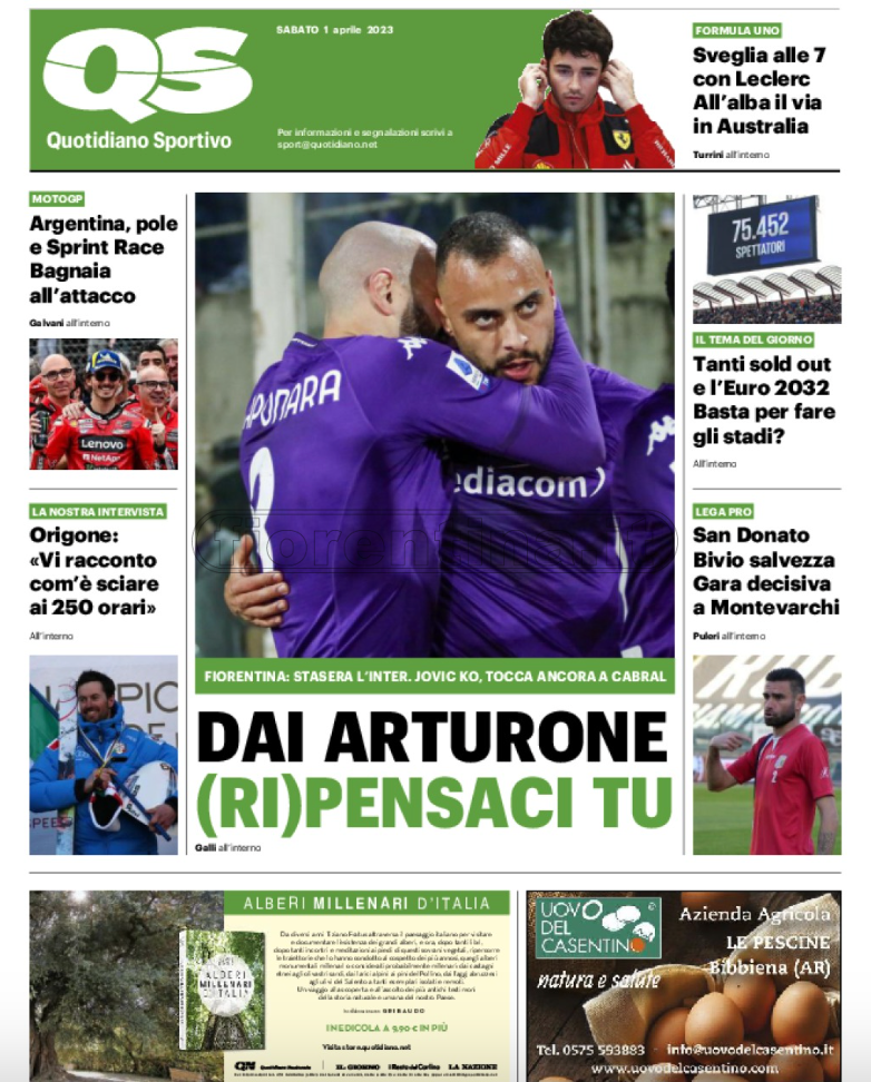 Quotidiani: la prima pagina di Qs, Stadio, Gazzetta, Corriere dello Sport, Tuttosport