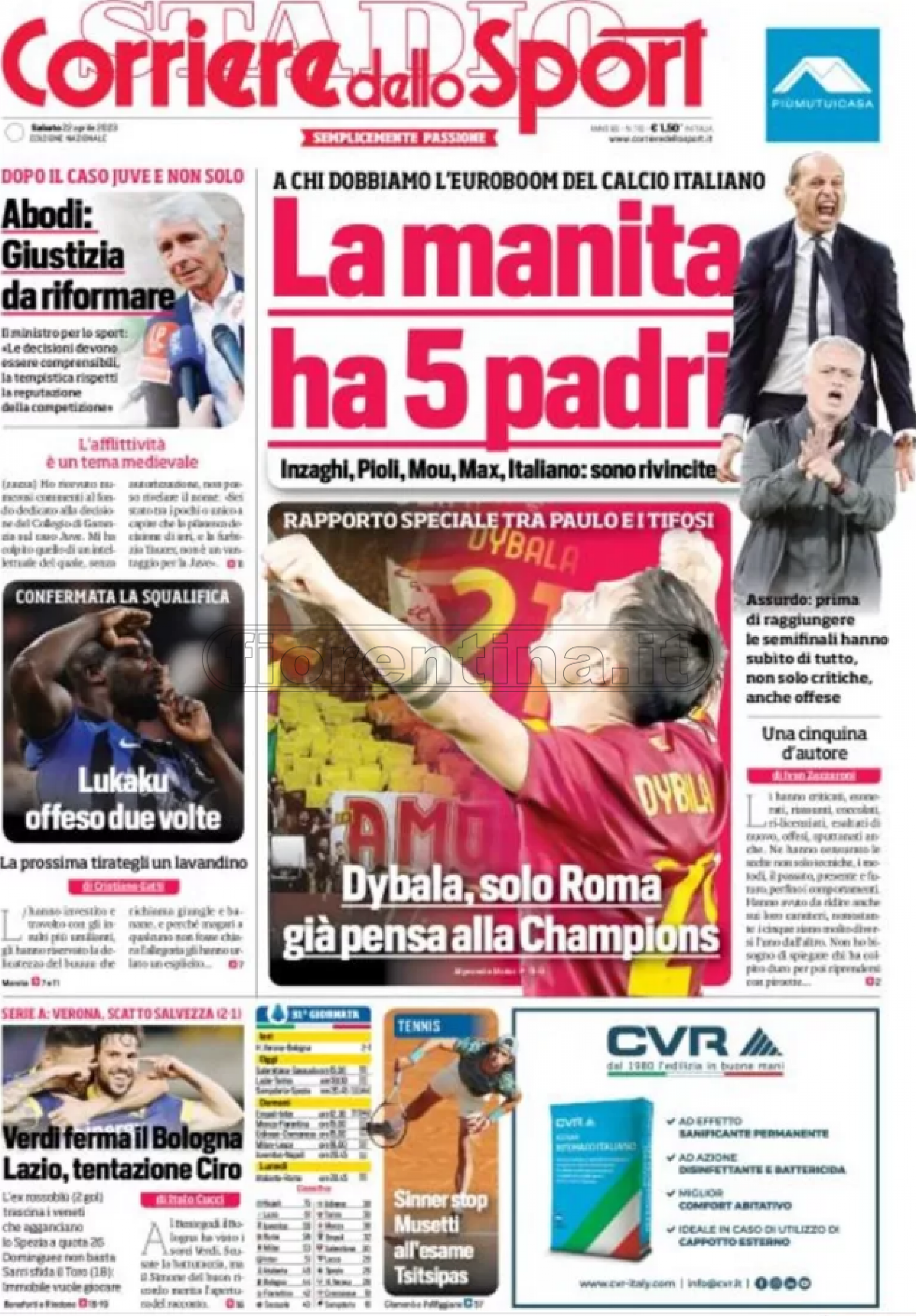 Quotidiani: la prima pagina di Qs, Stadio, Gazzetta, Corriere dello Sport, Tuttosport