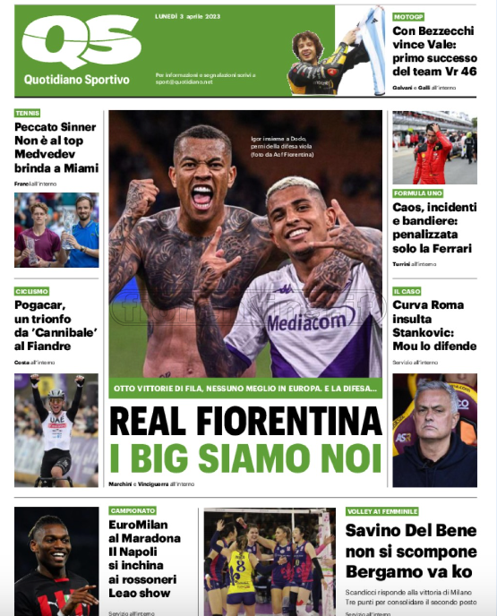 Quotidiani: la prima pagina di Qs, Stadio, Gazzetta, Corriere dello Sport, Tuttosport