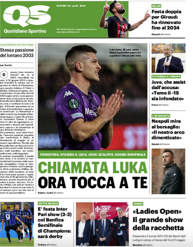 Quotidiani: la prima pagina di Qs, Stadio, Gazzetta, Corriere dello Sport, Tuttosport