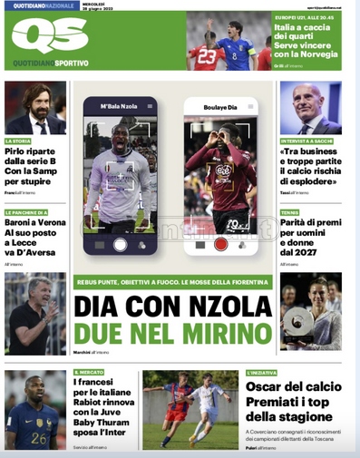 Quotidiani: la prima pagina di Qs, Stadio, Gazzetta, Corriere dello Sport, Tuttosport