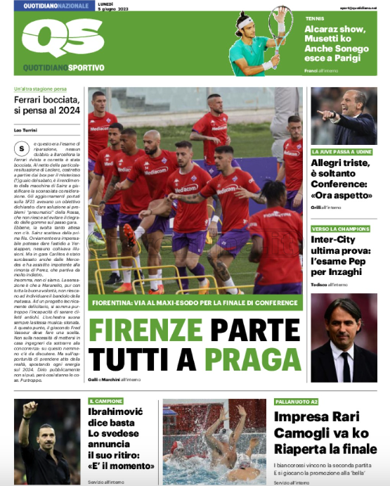 Quotidiani: le prime pagine di Qs, Gazzetta, CorSport, Stadio e Tuttosport