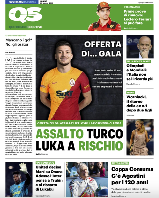 Quotidiani: la prima pagina di Qs, Stadio, Gazzetta, Corriere dello Sport, Tuttosport