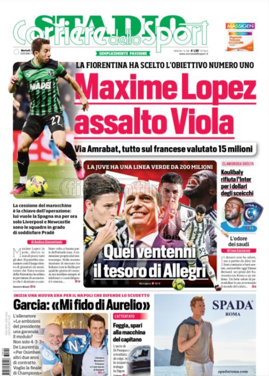 Quotidiani: le prime pagine di Qs, Gazzetta, CorSport, Stadio e Tuttosport