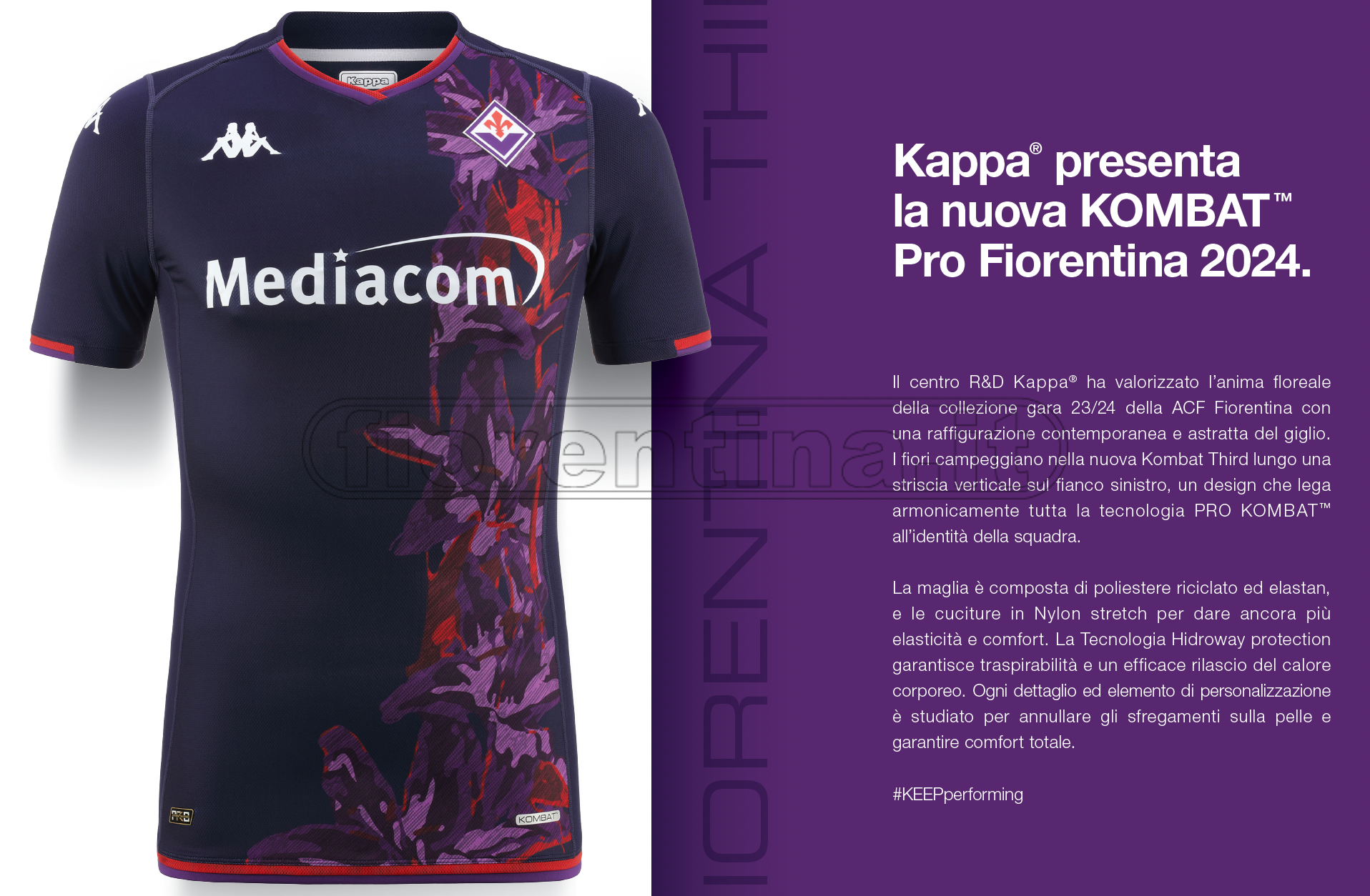 Terza maglia Fiorentina, ora è ufficiale. Gigli stilizzati in rosso e gradazioni di viola (FOTO)