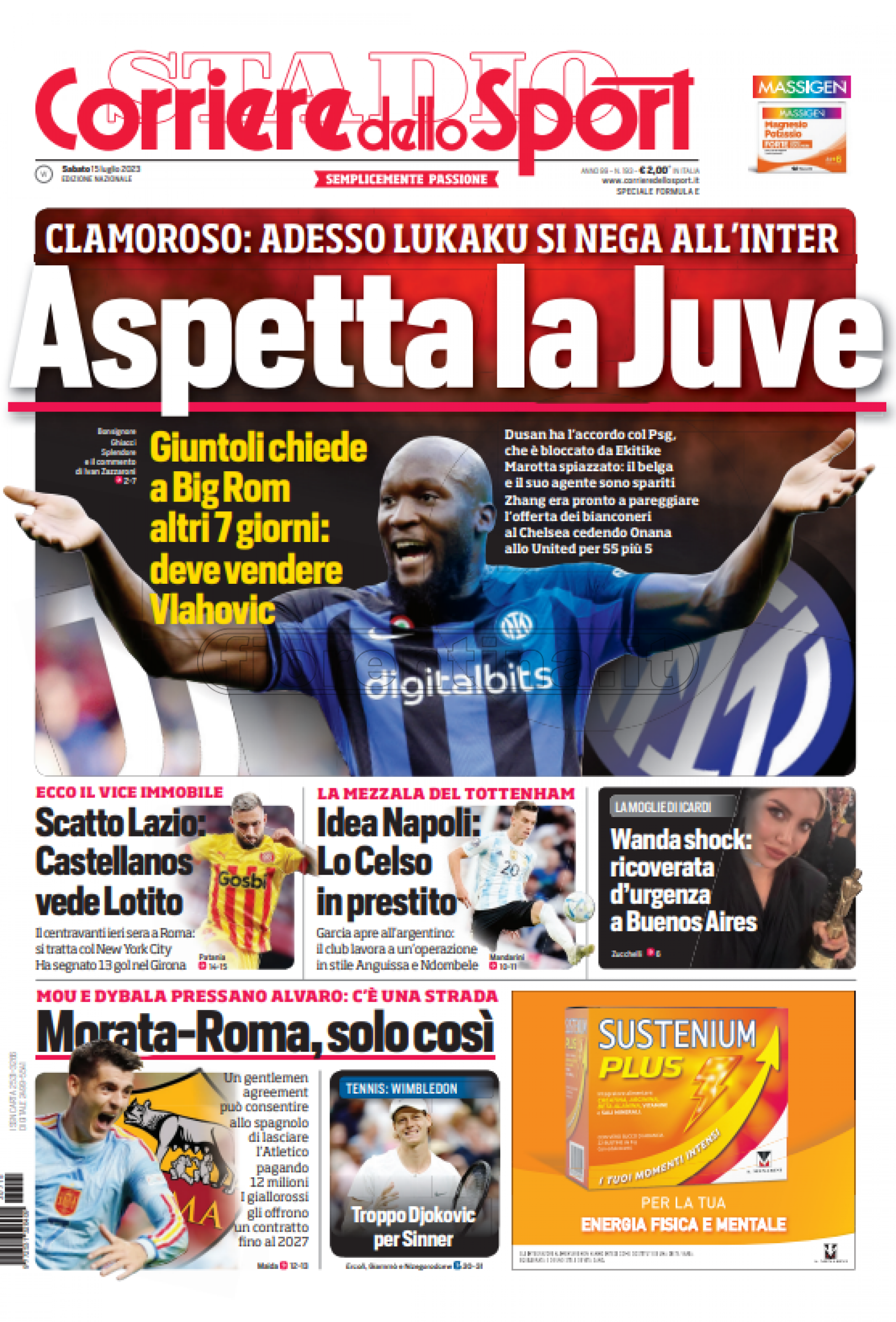 Quotidiani: la prima pagina di Qs, Stadio, Gazzetta, Corriere dello Sport, Tuttosport