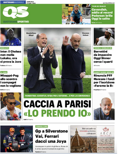 Quotidiani: la prima pagina di Qs, Stadio, Gazzetta, Corriere dello Sport, Tuttosport