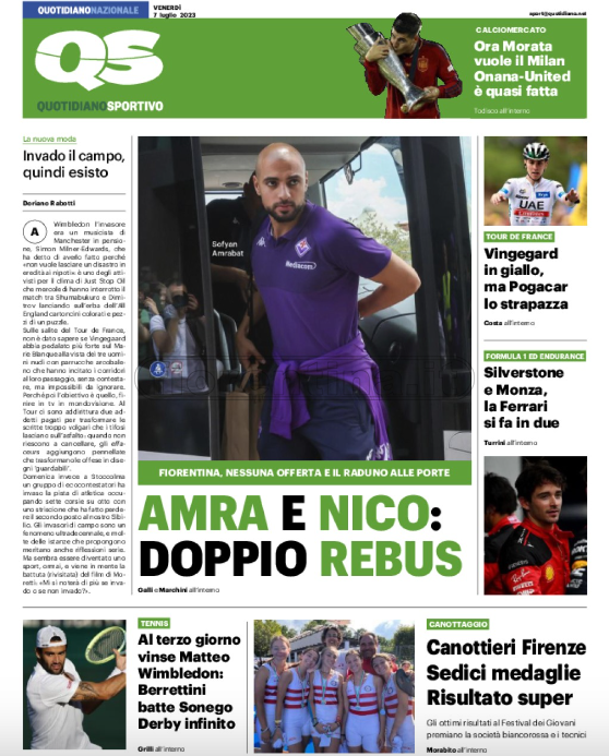 Quotidiani: le prime pagine di Qs, Gazzetta, CorSport, Stadio e Tuttosport