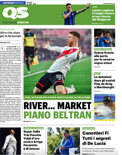 Quotidiani: la prima pagina di Qs, Stadio, Gazzetta, Corriere dello Sport, Tuttosport