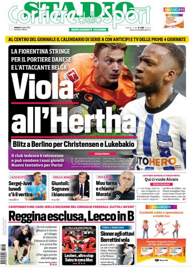 Quotidiani: la prima pagina di Qs, Stadio, Gazzetta, Corriere dello Sport, Tuttosport