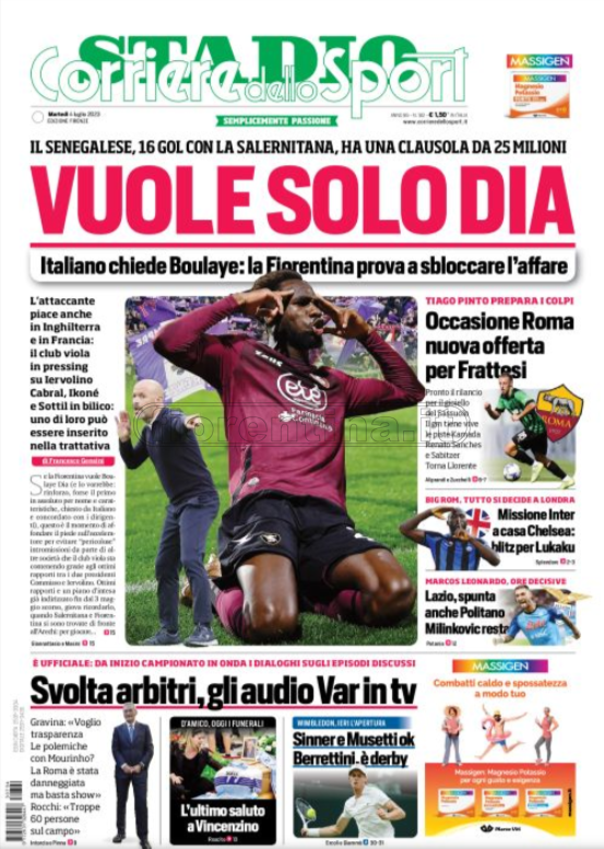 Quotidiani: le prime pagine di Qs, Gazzetta, CorSport, Stadio e Tuttosport
