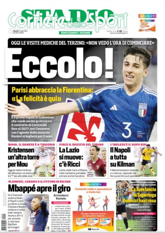 Quotidiani: le prime pagine di Qs, Gazzetta, CorSport, Stadio e TuttoSport