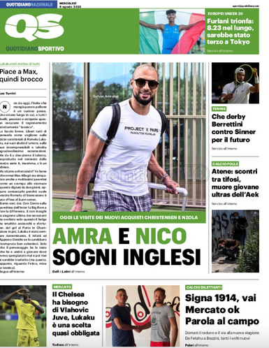 Quotidiani: la prima pagina di Qs, Stadio, Gazzetta, Corriere dello Sport, Tuttosport