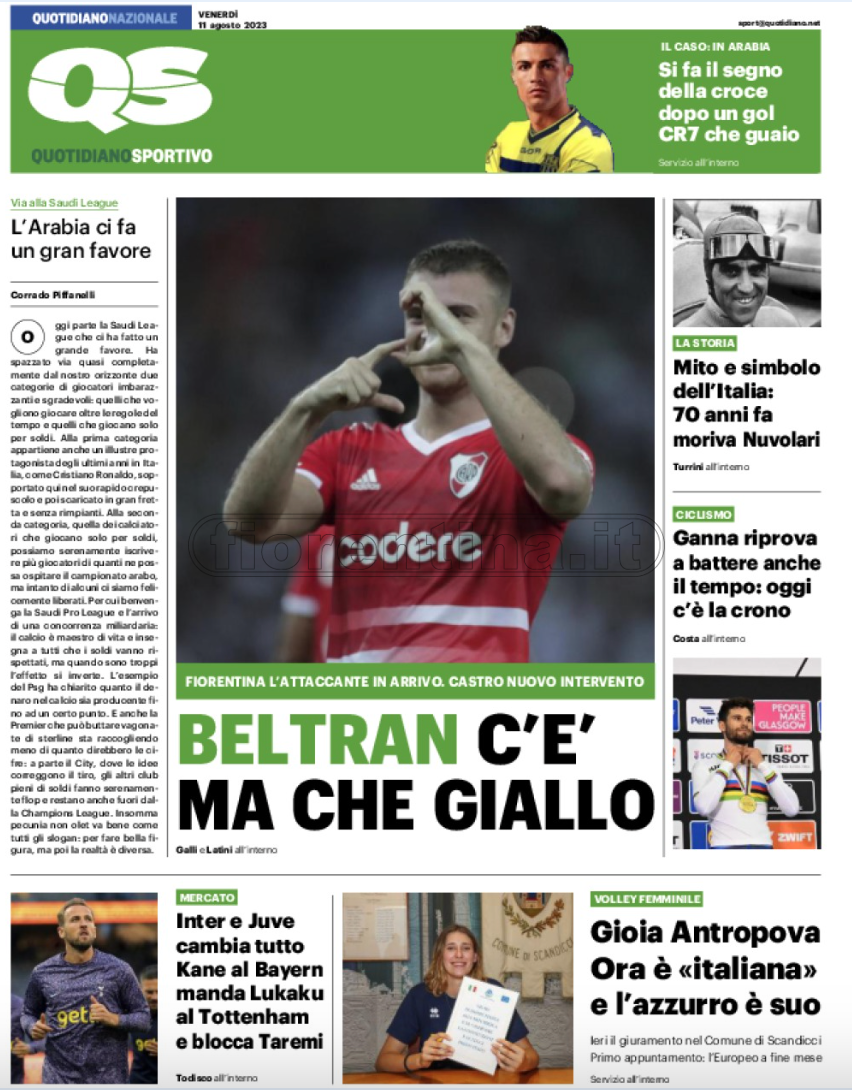 Quotidiani: la prima pagina di Qs, Stadio, Gazzetta, Corriere dello Sport, Tuttosport