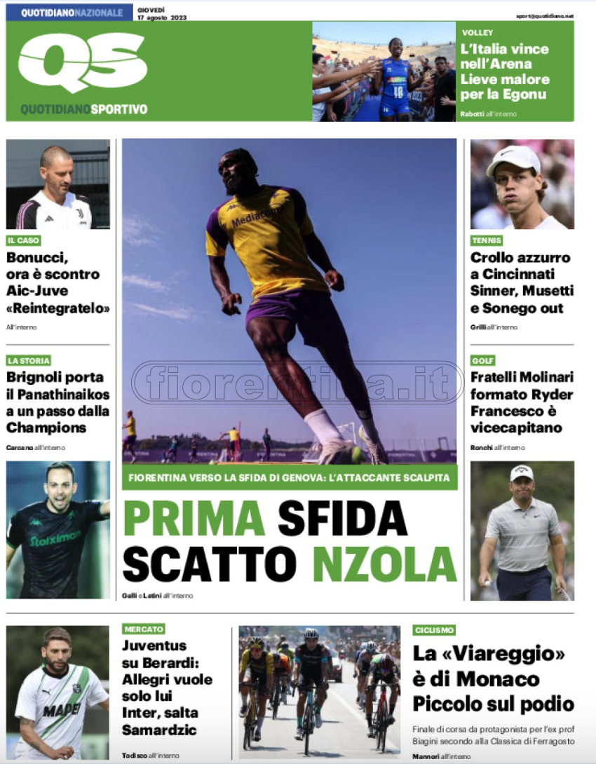 Quotidiani: la prima pagina di Qs, Stadio, Gazzetta, Corriere dello Sport, Tuttosport