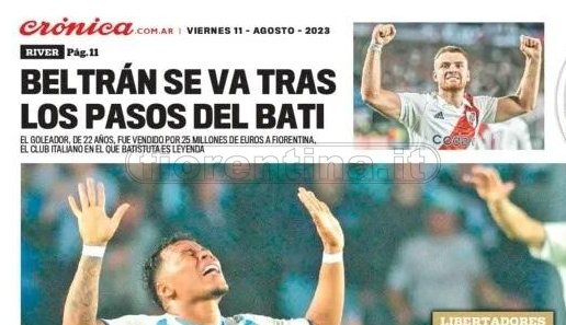 Le prime pagine dei quotidiani argentini: "Beltran sulle orme di Bati"