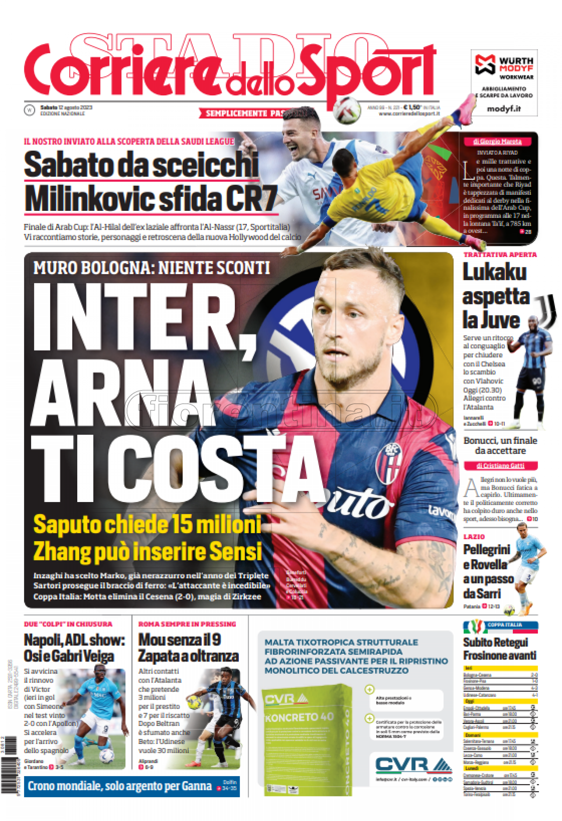 Quotidiani: la prima pagina di Qs, Stadio, Gazzetta, Corriere dello Sport, Tuttosport