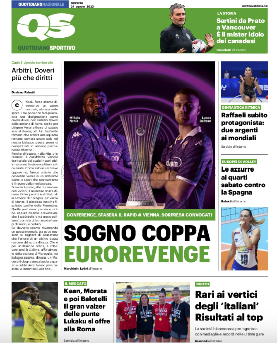 Quotidiani: le prime pagine di Qs, Stadio, Gazzetta, Corriere dello Sport, Tuttosport