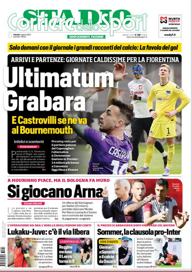 Quotidiani: la prima pagina di Qs, Stadio, Gazzetta, Corriere dello Sport, Tuttosport