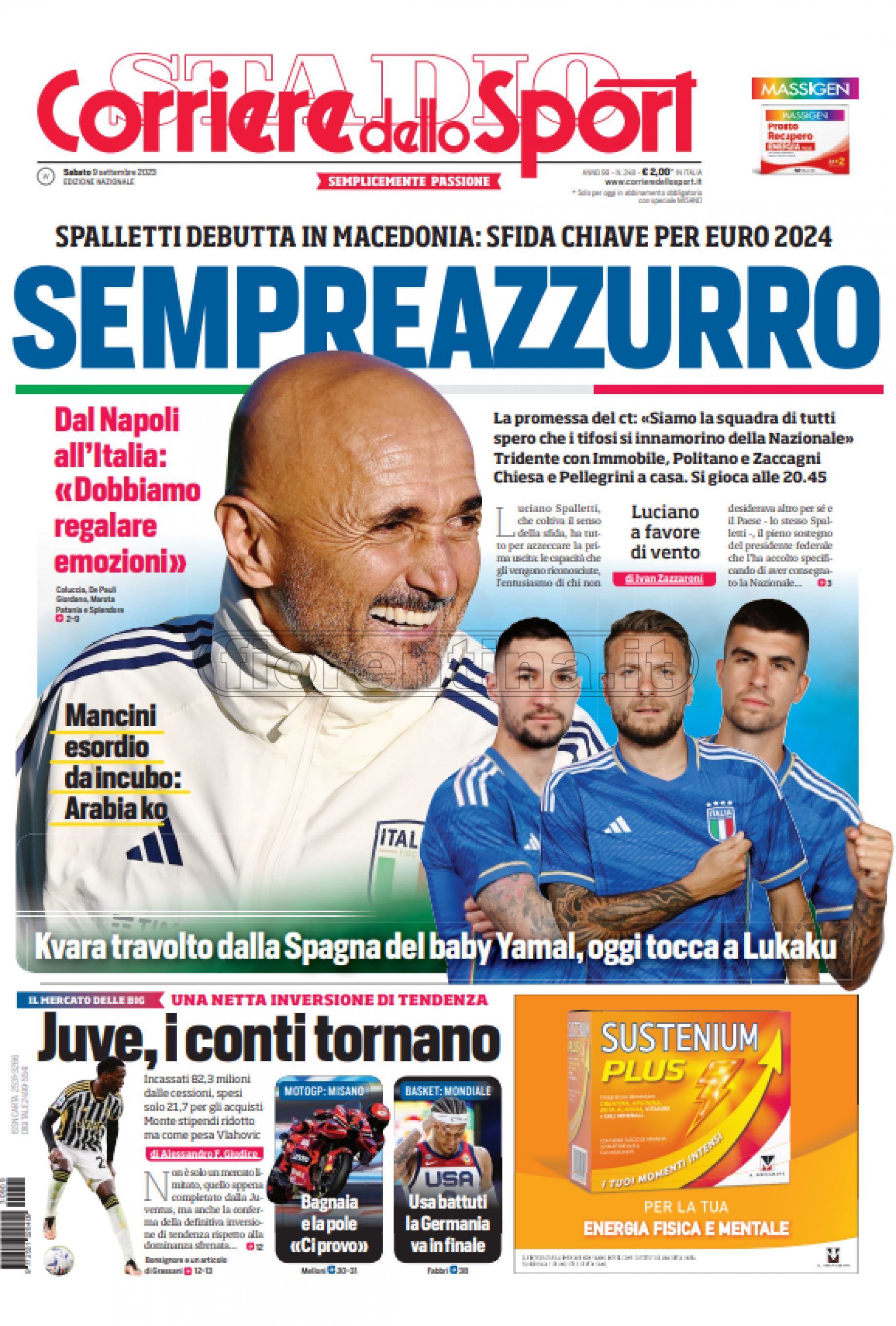 Quotidiani: la prima pagina di Qs, Stadio, Gazzetta, Corriere dello Sport, Tuttosport