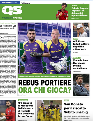Quotidiani: la prima pagina di Qs, Stadio, Gazzetta, Corriere dello Sport, Tuttosport