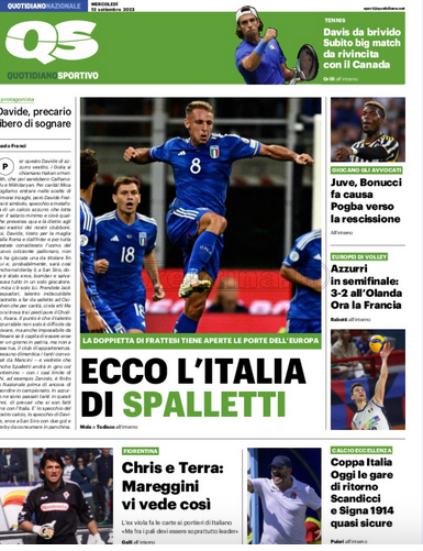 Quotidiani: la prima pagina di Qs, Stadio, Gazzetta, Corriere dello Sport, Tuttosport