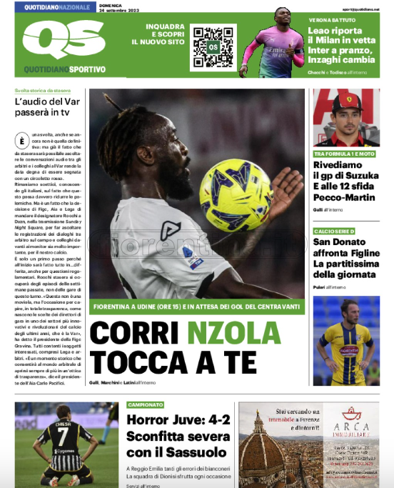 Quotidiani: la prima pagina di Qs, Stadio, Gazzetta, Corriere dello Sport, Tuttosport