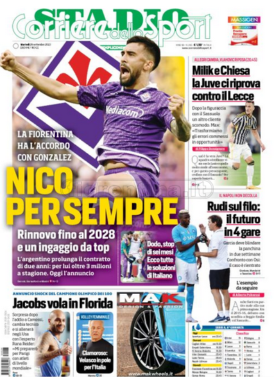 Quotidiani: la prima pagina di Qs, Stadio, Gazzetta, Corriere dello Sport, Tuttosport