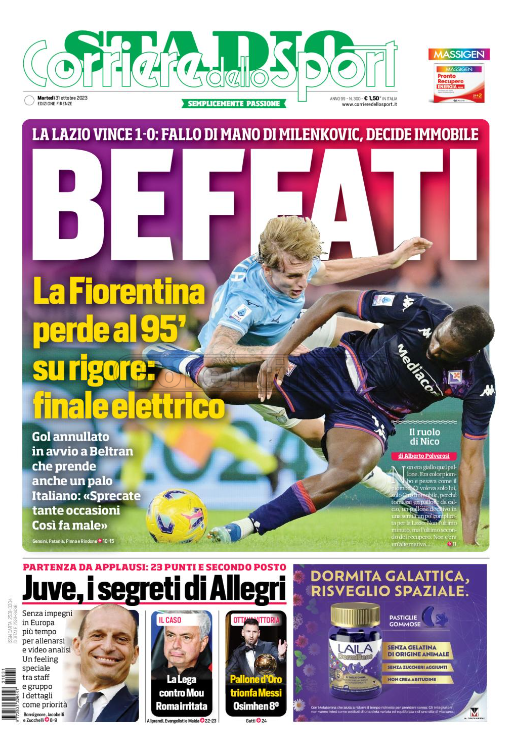 Quotidiani: la prima pagina di Qs, Stadio, Gazzetta, Corriere dello Sport, Tuttosport