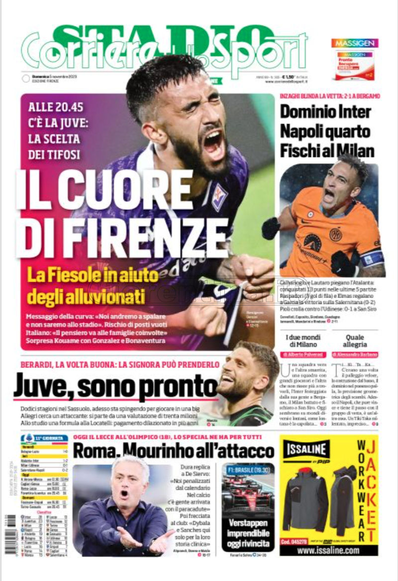 Quotidiani: la prima pagina di Qs, Stadio, Gazzetta, Corriere dello Sport, Tuttosport
