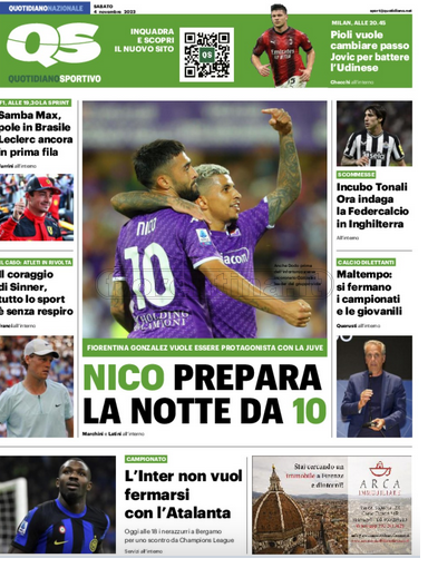 Quotidiani: la prima pagina di Qs, Stadio, Gazzetta, Corriere dello Sport, Tuttosport