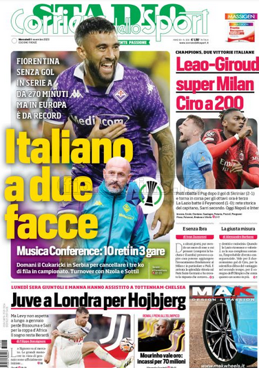 Quotidiani: la prima pagina di Qs, Stadio, Gazzetta, Corriere dello Sport, Tuttosport