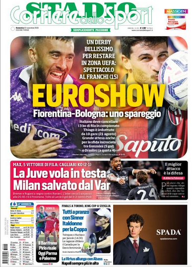 Quotidiani: la prima pagina di Qs, Stadio, Gazzetta, Corriere dello Sport, Tuttosport
