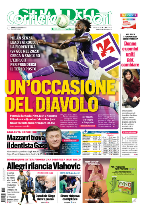 Quotidiani: le prime pagine di Qs, Gazzetta, CorSport, Stadio e Tuttosport