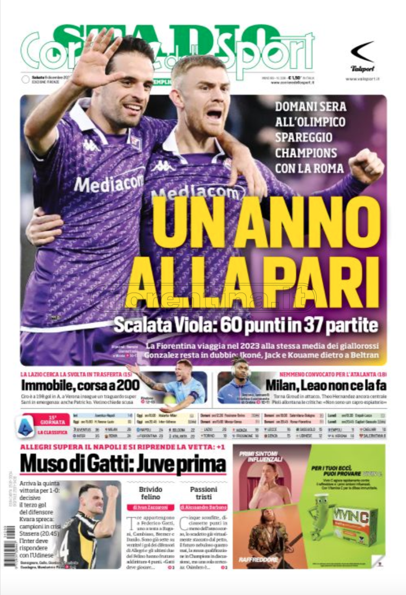 Quotidiani: la prima pagina di Qs, Stadio, Gazzetta, Corriere dello Sport, Tuttosport