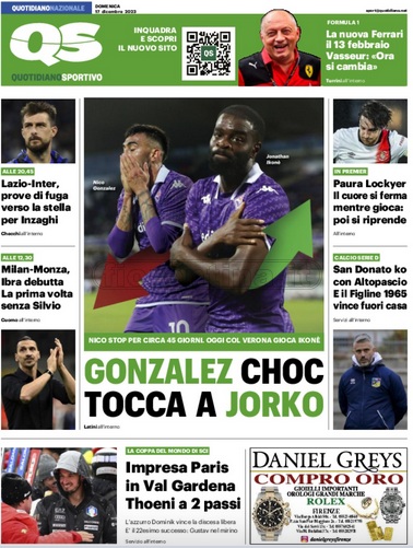 Quotidiani: la prima pagina di Qs, Stadio, Gazzetta, Corriere dello Sport, Tuttosport