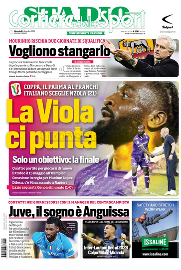 Quotidiani: la prima pagina di Qs, Stadio, Gazzetta, Corriere dello Sport, Tuttosport