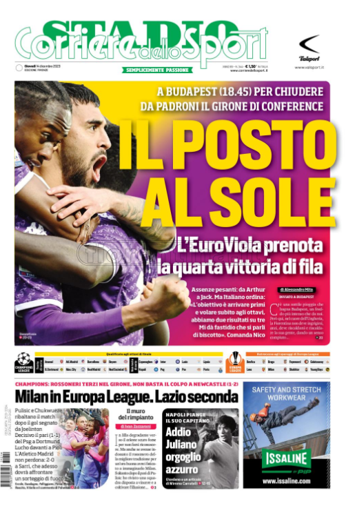 Quotidiani: le prime pagine di Qs, Gazzetta, CorSport, Stadio e Tuttosport