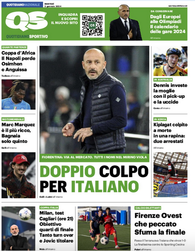 Quotidiani: la prima pagina di Qs, Stadio, Gazzetta, Corriere dello Sport, Tuttosport