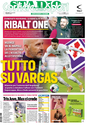 Quotidiani: la prima pagina di Qs, Stadio, Gazzetta, Corriere dello Sport, Tuttosport
