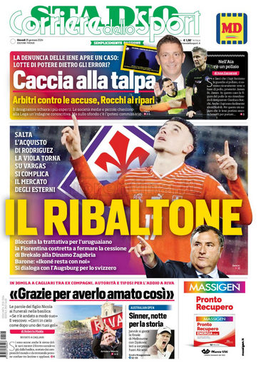 Quotidiani: la prima pagina di Qs, Stadio, Gazzetta, Corriere dello Sport, Tuttosport