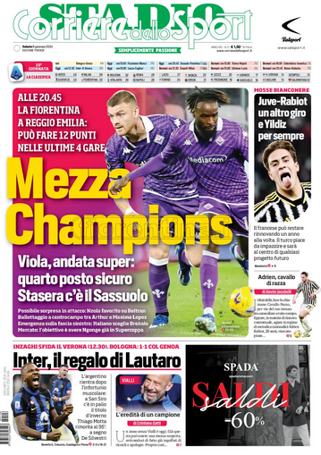 Quotidiani: la prima pagina di Qs, Stadio, Gazzetta, Corriere dello Sport, Tuttosport