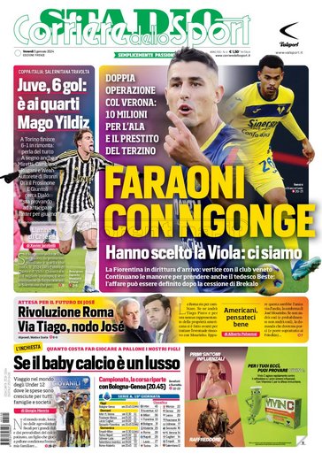 Quotidiani: la prima pagina di Qs, Stadio, Gazzetta, Corriere dello Sport, Tuttosport