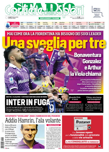 Quotidiani: la prima pagina di Qs, Stadio, Gazzetta, Corriere dello Sport, Tuttosport