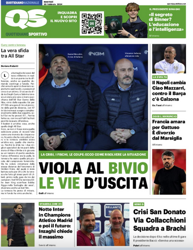 Quotidiani: la prima pagina di Qs, Stadio, Gazzetta, Corriere dello Sport, Tuttosport