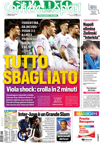 Quotidiani: la prima pagina di Qs, Stadio, Gazzetta, Corriere dello Sport, Tuttosport
